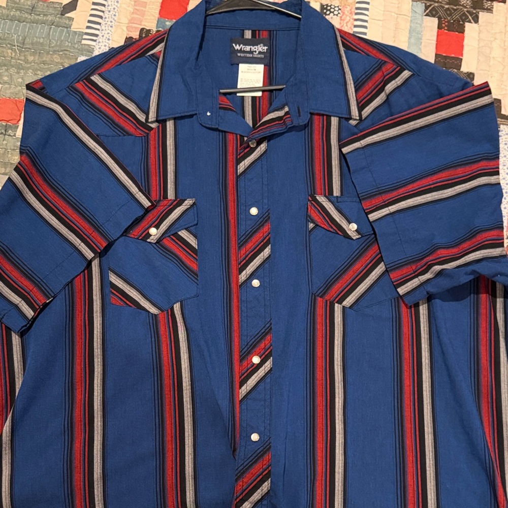 Wrangler Men's Bold Blue and Red Striped Shirt